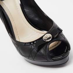 Dior Black Quilted Leather Bow Peep Toe Platform Pumps Size 39
