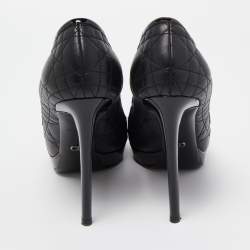 Dior Black Quilted Leather Bow Peep Toe Platform Pumps Size 39