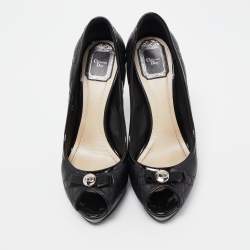 Dior Black Quilted Leather Bow Peep Toe Platform Pumps Size 39