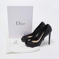 Dior Black Quilted Leather Bow Peep Toe Platform Pumps Size 39