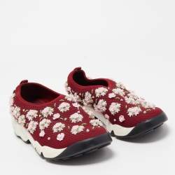 Pre Owned Dior Burgundy Mesh Fusion Slip On Sneakers Size 38