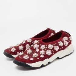 Pre Owned Dior Burgundy Mesh Fusion Slip On Sneakers Size 38