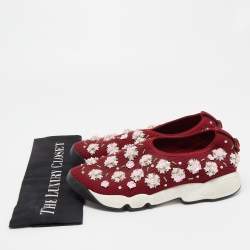 Pre Owned Dior Burgundy Mesh Fusion Slip On Sneakers Size 38