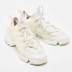 Pre Owned Dior White Fabric and PVC D-Connect Lace Up Sneakers Size 38