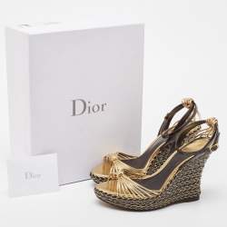 Dior Metallic Leather Strappy Wedge Platform  Ankle Strap Sandals Size 38