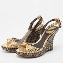 Dior Metallic Leather Strappy Wedge Platform  Ankle Strap Sandals Size 38