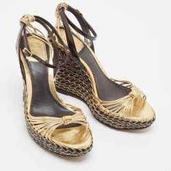 Dior Metallic Leather Strappy Wedge Platform  Ankle Strap Sandals Size 38