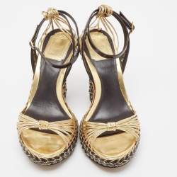Dior Metallic Leather Strappy Wedge Platform  Ankle Strap Sandals Size 38