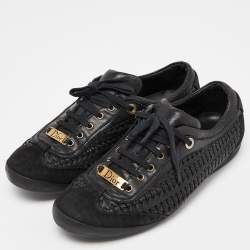Pre Owned Dior Black Suede and Woven Leather Lace Up Sneakers Size 37