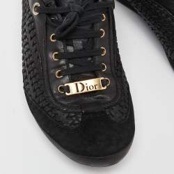 Pre Owned Dior Black Suede and Woven Leather Lace Up Sneakers Size 37