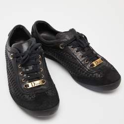 Pre Owned Dior Black Suede and Woven Leather Lace Up Sneakers Size 37