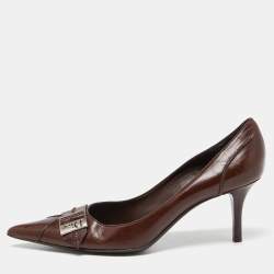 Pre Owned Dior Brown Leather Buckle Pointed Toe Pumps Size 41