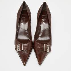 Pre Owned Dior Brown Leather Buckle Pointed Toe Pumps Size 41