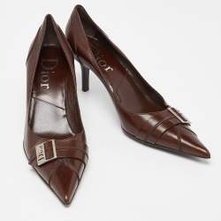 Pre Owned Dior Brown Leather Buckle Pointed Toe Pumps Size 41