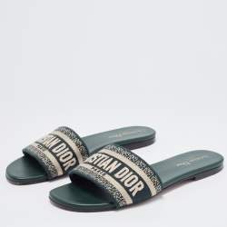 Dior Two Tone Embroidered Canvas Dway Flat Slides Size 38