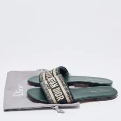Dior Two Tone Embroidered Canvas Dway Flat Slides Size 38