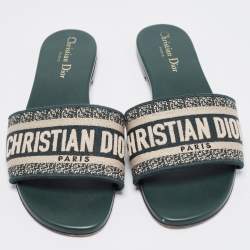 Dior Two Tone Embroidered Canvas Dway Flat Slides Size 38