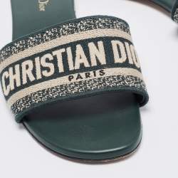 Dior Two Tone Embroidered Canvas Dway Flat Slides Size 38