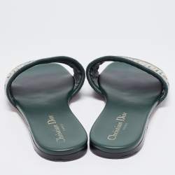 Dior Two Tone Embroidered Canvas Dway Flat Slides Size 38