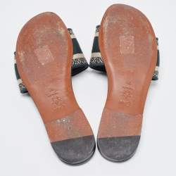 Dior Two Tone Embroidered Canvas Dway Flat Slides Size 38