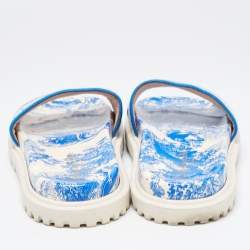 Pre Owned Dior Blue/White Embroidered Canvas Toile De Jouy Dway Slides Size 39