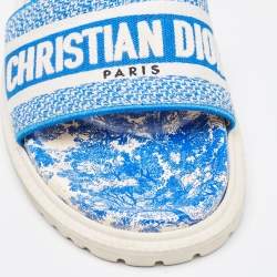 Pre Owned Dior Blue/White Embroidered Canvas Toile De Jouy Dway Slides Size 39
