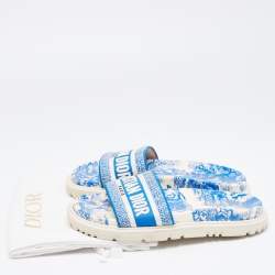 Pre Owned Dior Blue/White Embroidered Canvas Toile De Jouy Dway Slides Size 39