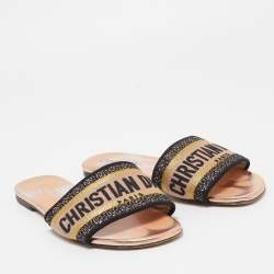 Dior Tricolor Embroidered Canvas Dway Flat Slides Size 37