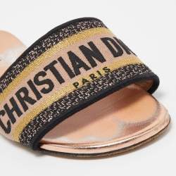 Dior Tricolor Embroidered Canvas Dway Flat Slides Size 37