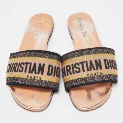 Dior Tricolor Embroidered Canvas Dway Flat Slides Size 37