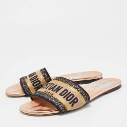 Dior Tricolor Embroidered Canvas Dway Flat Slides Size 37