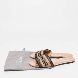 Dior Tricolor Embroidered Canvas Dway Flat Slides Size 37