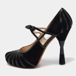 Pre Owned Dior Black Suede and Leather Mary Jane Pumps Size 38