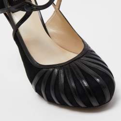 Pre Owned Dior Black Suede and Leather Mary Jane Pumps Size 38