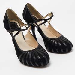 Pre Owned Dior Black Suede and Leather Mary Jane Pumps Size 38