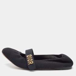 Pre Owned Dior Black Knit Fabric Mary Jane Ballet Flats Size 39