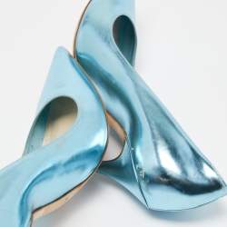Pre Owned Dior Metallic Blue Leather Cherie Pointed Toe Pumps Size 38.5