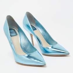 Pre Owned Dior Metallic Blue Leather Cherie Pointed Toe Pumps Size 38.5