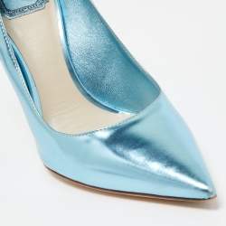 Pre Owned Dior Metallic Blue Leather Cherie Pointed Toe Pumps Size 38.5