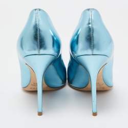 Pre Owned Dior Metallic Blue Leather Cherie Pointed Toe Pumps Size 38.5