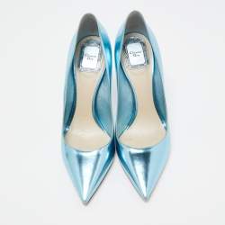 Pre Owned Dior Metallic Blue Leather Cherie Pointed Toe Pumps Size 38.5