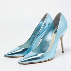 Pre Owned Dior Metallic Blue Leather Cherie Pointed Toe Pumps Size 38.5