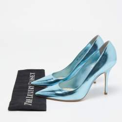 Pre Owned Dior Metallic Blue Leather Cherie Pointed Toe Pumps Size 38.5