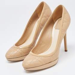 Pre Owned Dior Beige Quilted Leather and Patent Pumps Size 39