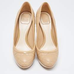 Pre Owned Dior Beige Quilted Leather and Patent Pumps Size 39