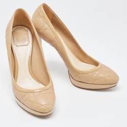 Pre Owned Dior Beige Quilted Leather and Patent Pumps Size 39