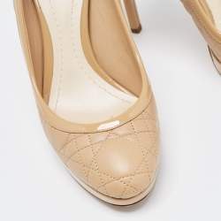 Pre Owned Dior Beige Quilted Leather and Patent Pumps Size 39