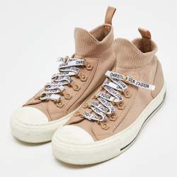 Pre Owned Dior Beige Knit Fabric and Leather Walk'N'Dior High Top Sneakers Size 37