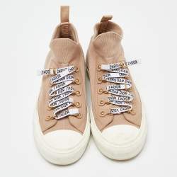 Pre Owned Dior Beige Knit Fabric and Leather Walk'N'Dior High Top Sneakers Size 37