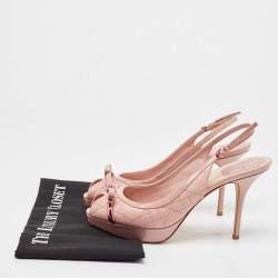 Dior Pink Quilted Leather Bow Planform Slingback Sandals Size 38.5